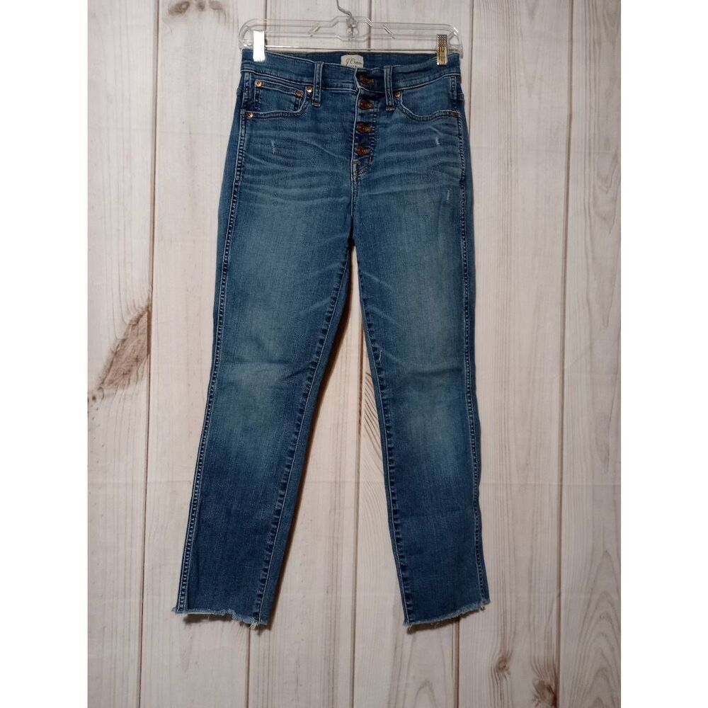 J Crew Jeans Ladies 27 Button Fly Straight‎ Raw Hem Distressed